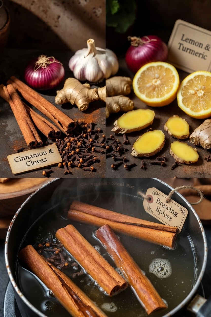 Simple Homemade Herbal Infusion: Exploring Cinnamon, Cloves, Garlic, Ginger, Lemon, and Onion Together