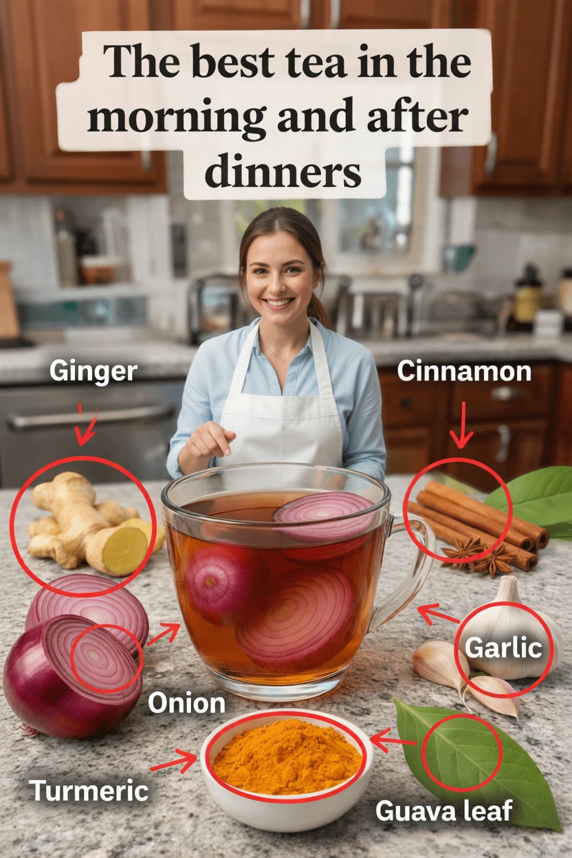 The Morning and After Dinner Tea Recipe with Ginger Turmeric Onion Garlic Cinnamon and Guava Leaf
