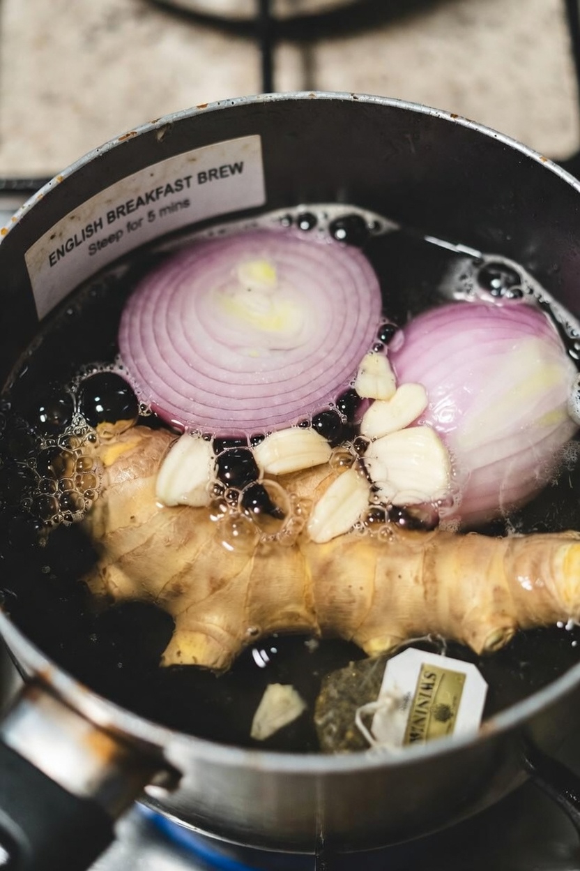 The Morning and After Dinner Tea Recipe with Ginger Turmeric Onion Garlic Cinnamon and Guava Leaf