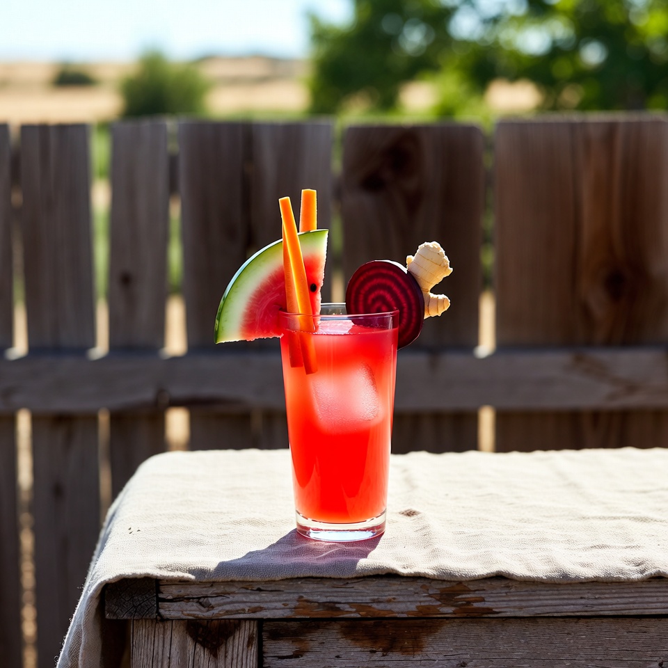 Jus de pastèque avec carotte, betterave et gingembre