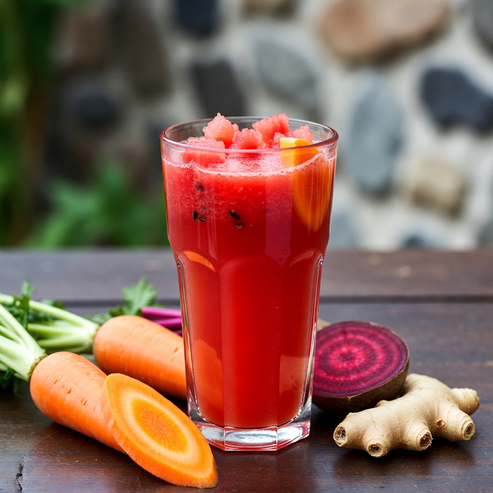 The drink that every woman needs. Watermelon Juice with Carrot, Beetroot, and Ginger