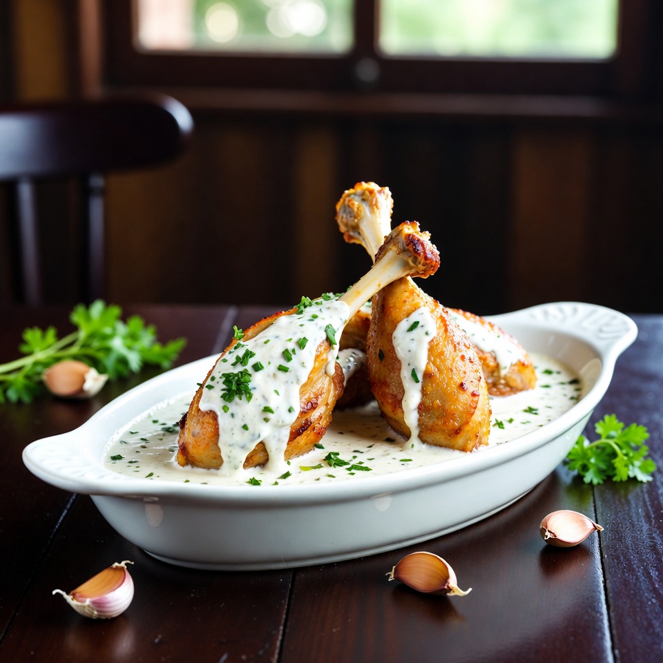 Creamy Garlic Chicken Legs with Herbs Recipe
